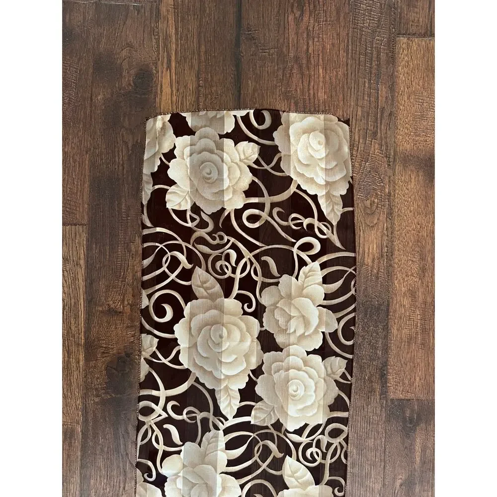 Vintage Accessory - Rectangular Floral Scarf - Brown Ivory Rose Semi Sheer Wrap
